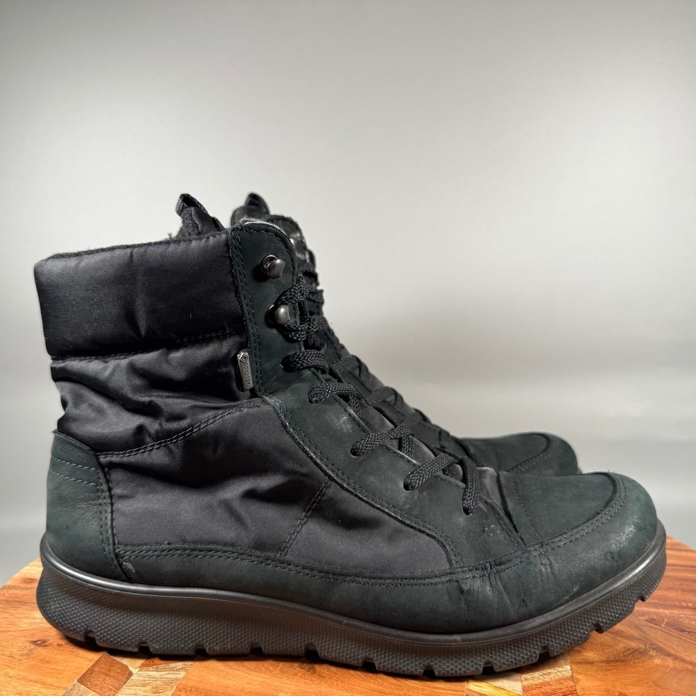ECCO Gore-Tex Black Nubuck Textile Side Zip Winter Boots EU 39 US 8-8.5